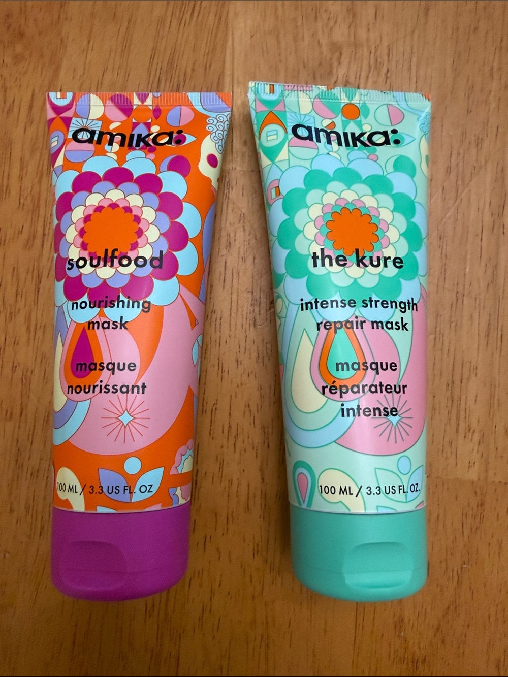 amika Kids Hair Masks Duo - Teal & Orange Floral Tubes